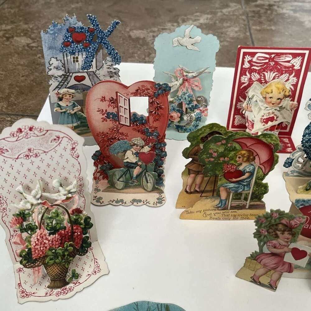 Vintage Valentine Card Lot Mechanical Stand Up Die Cut Honeycomb USA Germany - Picture 2 of 16